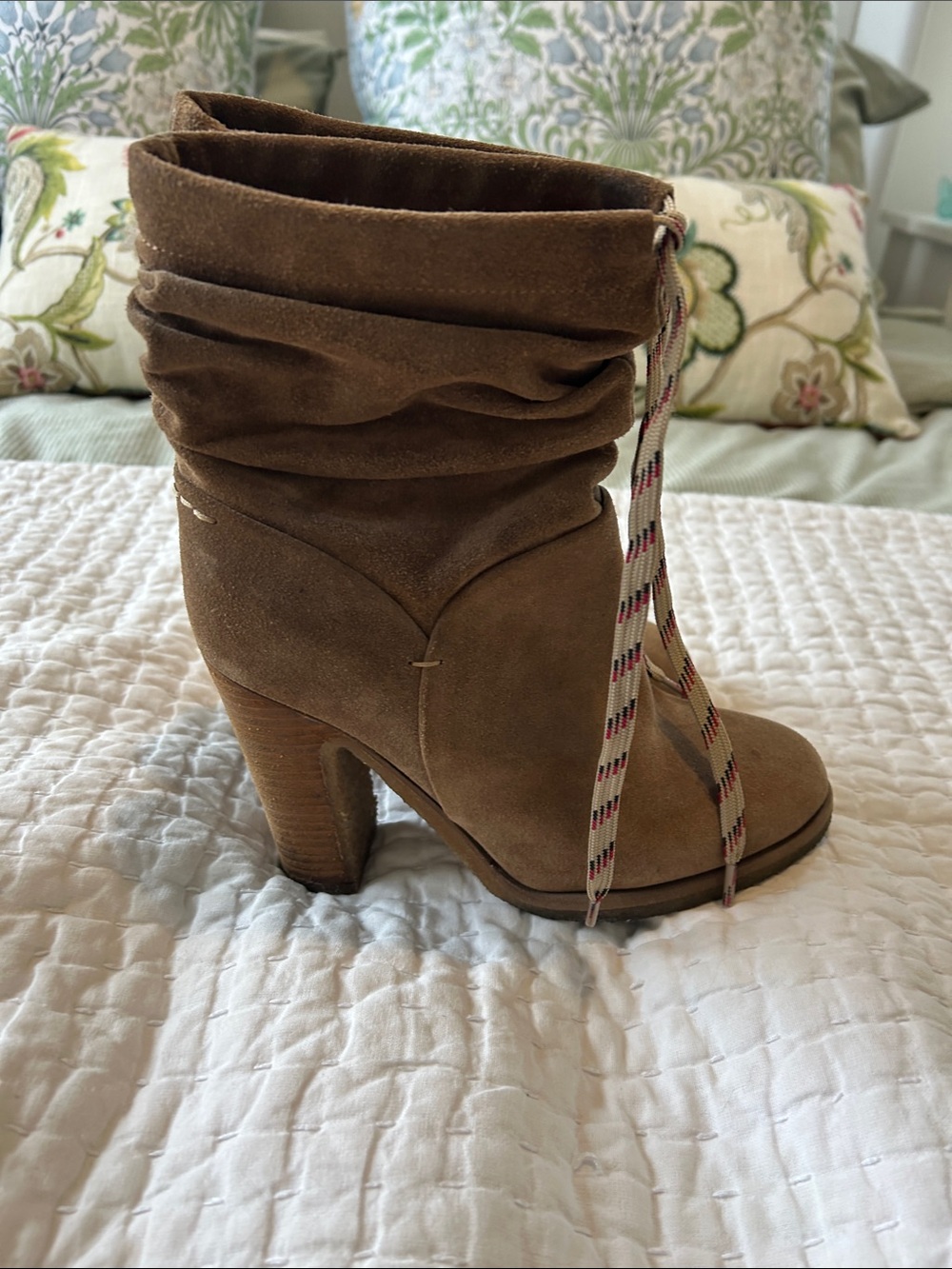 See By Chloé Brown Suede Slouch Ankle Boots with Striped Laces